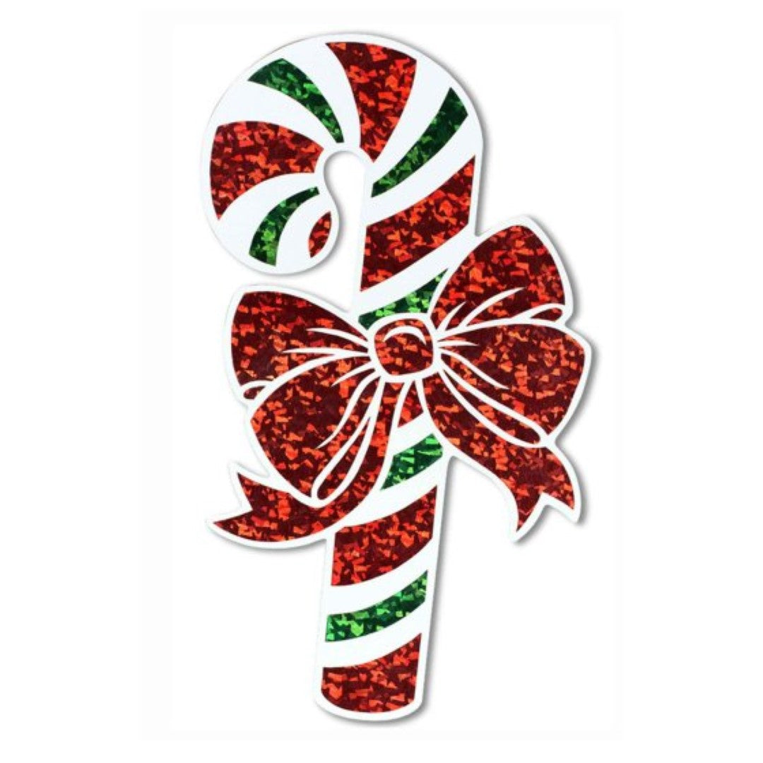 Vibrant, metallic candy cane cutouts measuring 41 cm, perfect for festive holiday decorations and celebrations.