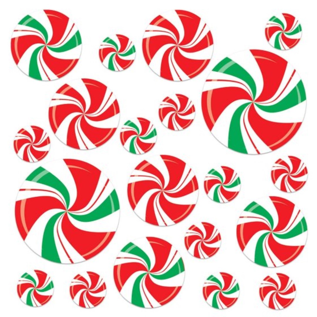 Colorful Beistle Peppermint Cutouts in various sizes, perfect for festive winter decorations and holiday celebrations.