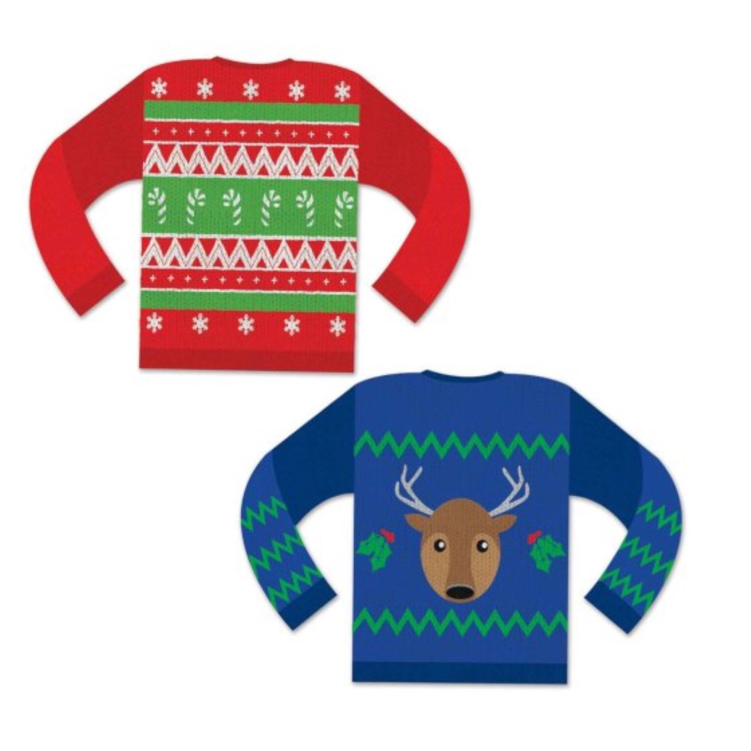 Colorful Beistle Ugly Sweater Cutouts, 37cm, perfect for festive holiday decorations and themed parties.