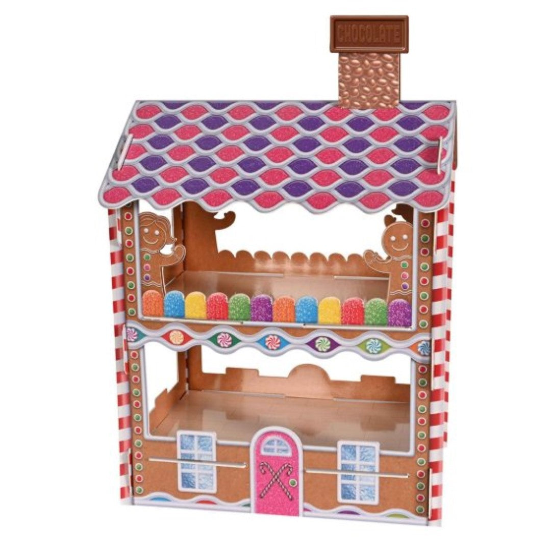 "Beistle Gingerbread House Treat Stand showcasing festive treats, featuring intricate designs, perfect for holiday gatherings."