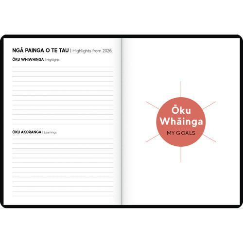 2027 Tuhi B53 Week to View Premium Mahere a Wiki Black & Gold Diary