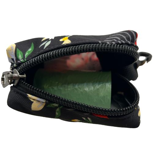 Latched Poop Bag Holder - Black Floral