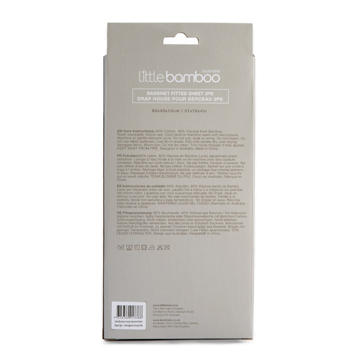 Little Bamboo Jersey Fitted Sheet Bassinet 2Pk Herringbone Dusty Pink