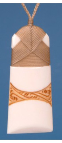 Medium Stained Toki Pendant in Kiwiana style, crafted from bone with dark stains, symbolizing Maori strength and unique design.