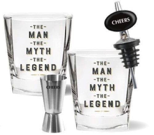 Spirit Glasses, Jigger & Pourer - The Man 4pc (Set of 2)