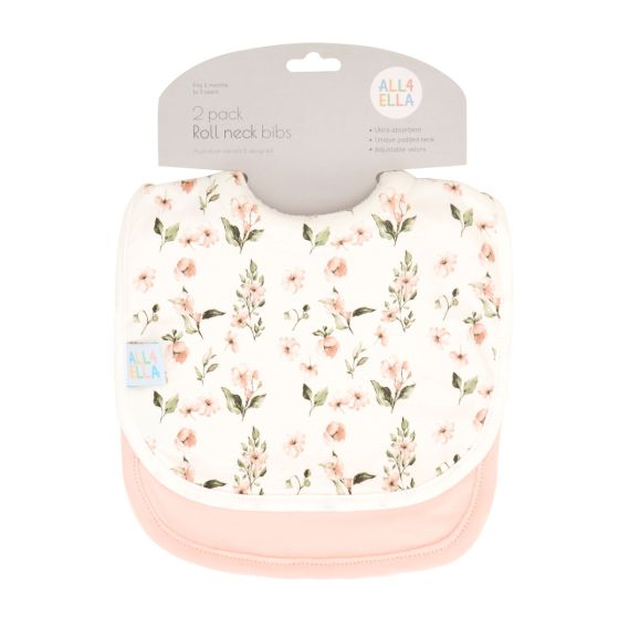 Roll Neck Bib 2pk - Pink Flower - All4Ella