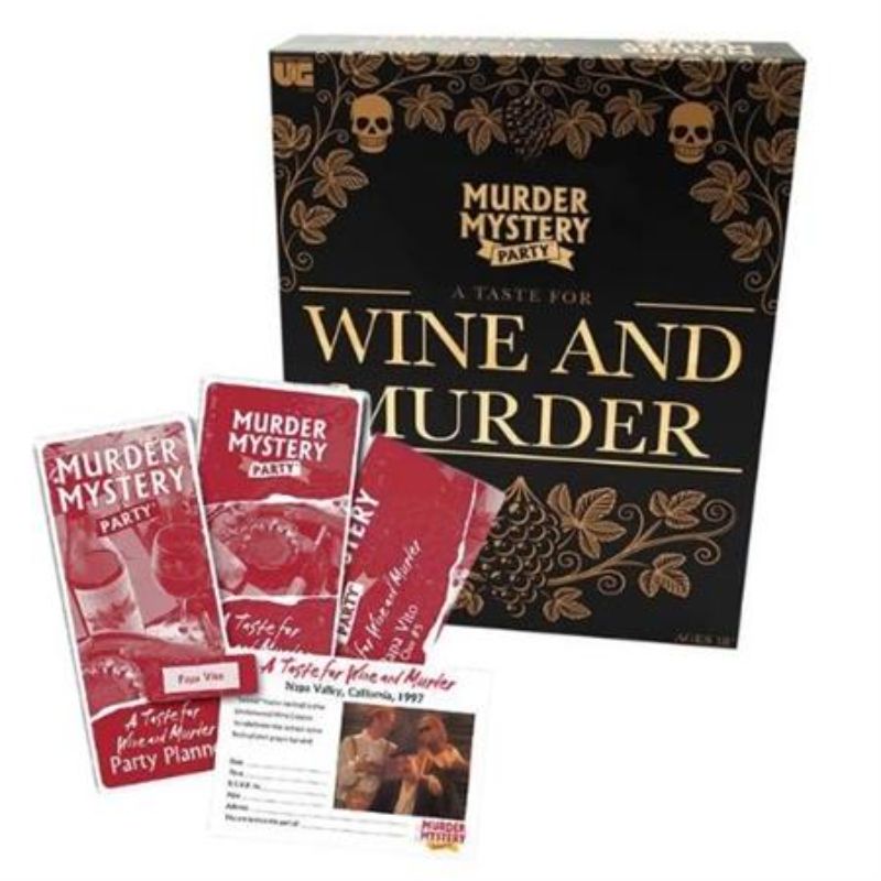 Murder mystery party game featuring characters, clues, and immersive experience set in California Wine Country for 6-8 players.