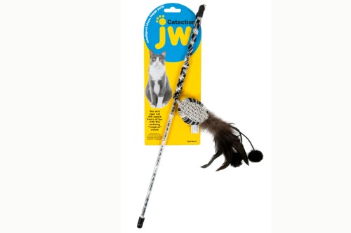 Colorful JW Cataction Ball Wand for interactive cat play, promoting exercise and stimulating natural hunting instincts.