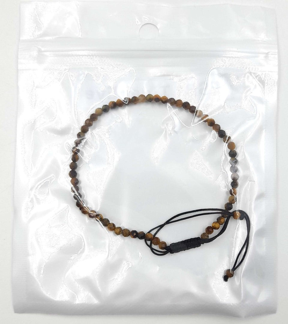 Set of 3 adjustable bracelets made of 3mm Star Cut Faceted Tiger Eye beads, promoting confidence and style.