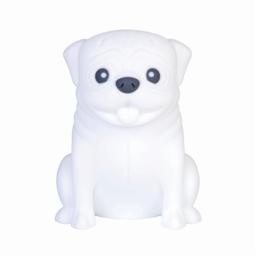 Adorable pug-shaped LED touch lamp with six brightness levels, perfect for kids' rooms and nighttime comfort.