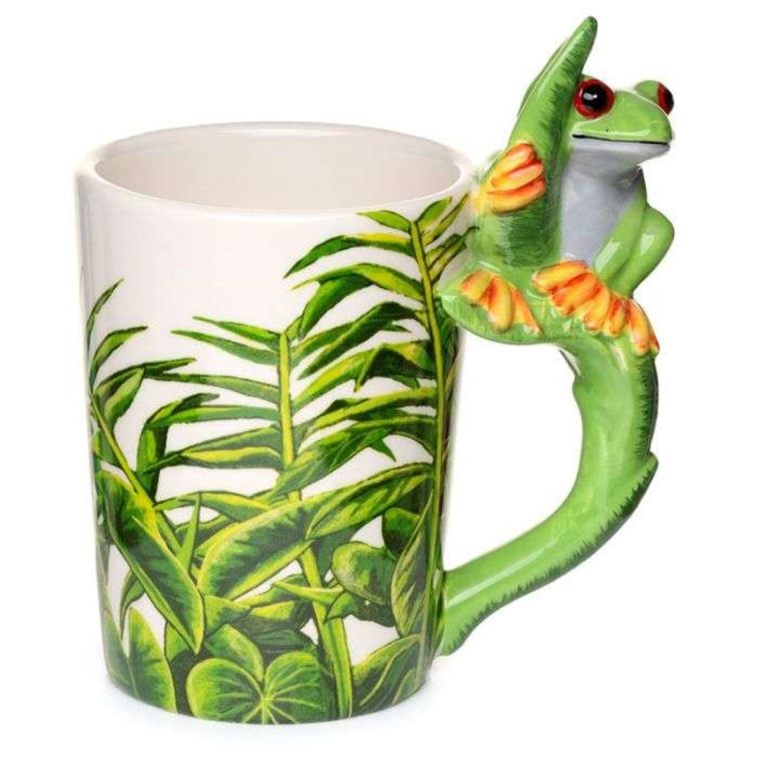 Ceramic Mug - Tree Frog with Foliage Decal Shaped Handle (400ml)
