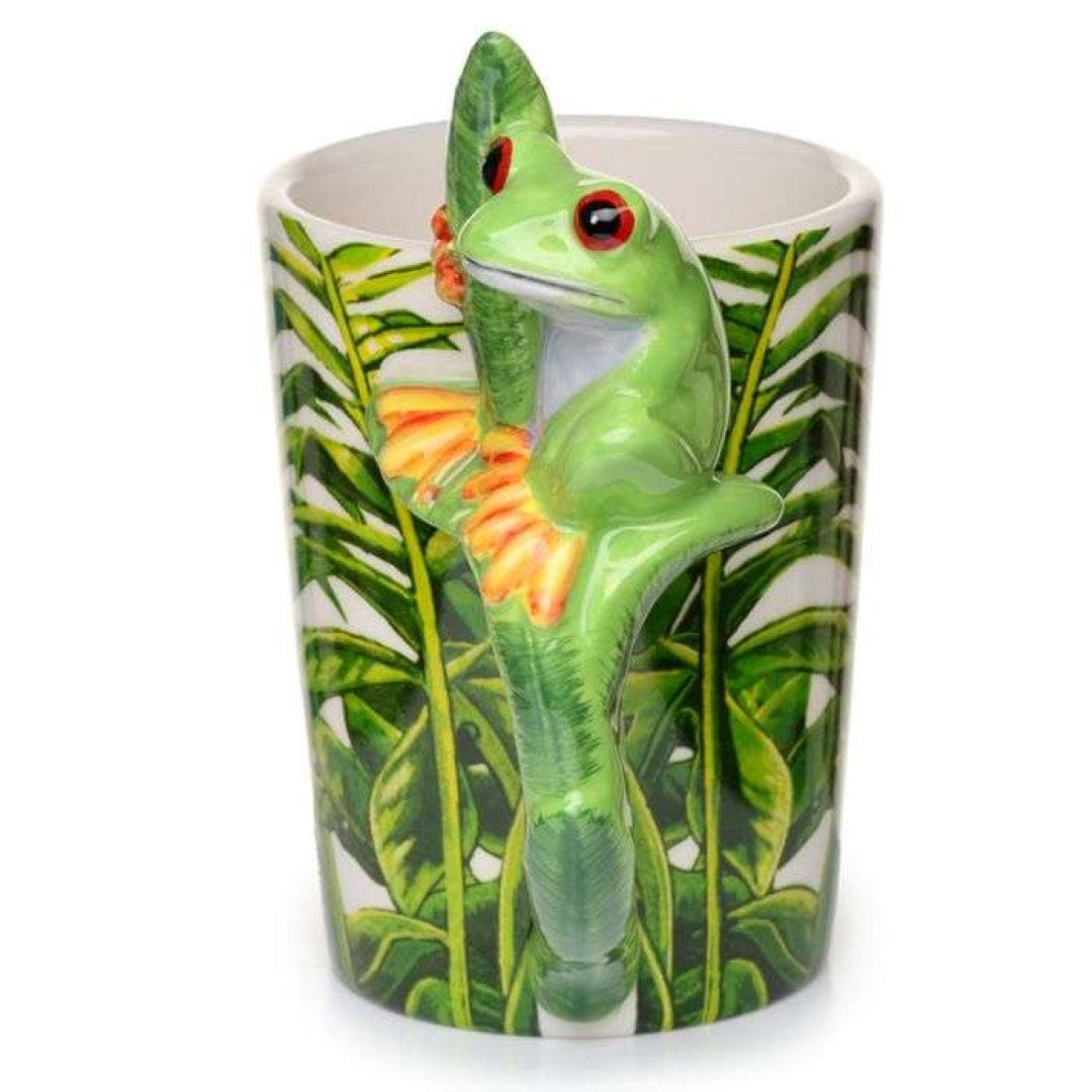 Ceramic Mug - Tree Frog with Foliage Decal Shaped Handle (400ml)