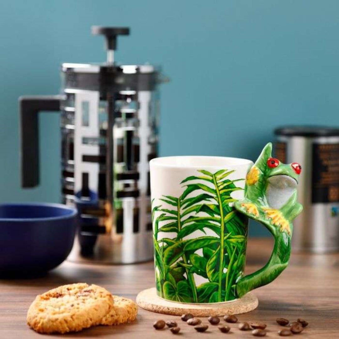 Ceramic Mug - Tree Frog with Foliage Decal Shaped Handle (400ml)