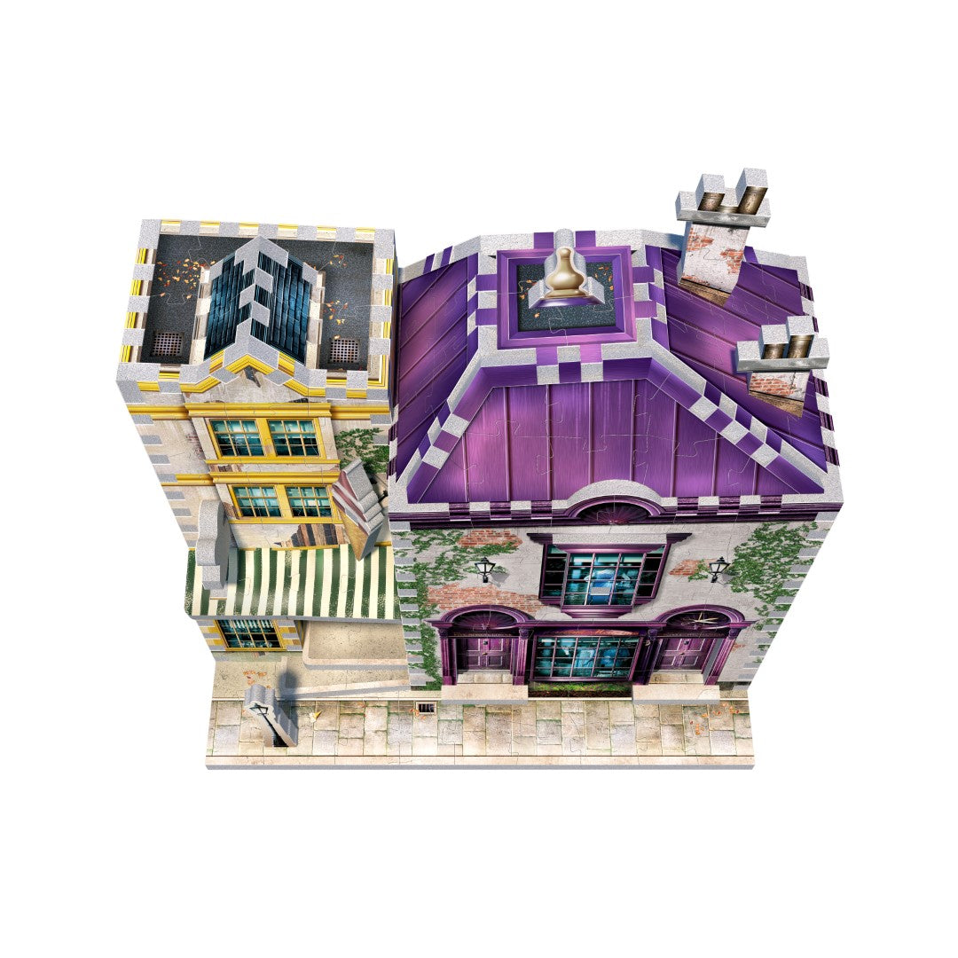 3D jigsaw puzzle depicting Madam Malkin's shop and Florian Fortescue's Ice Cream parlour from Harry Potter's Diagon Alley.
