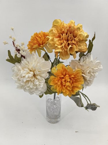 Artificial Mixed Flower Bush - Dusty Yellow Cream