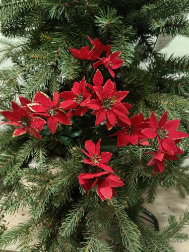Artificial Mini Poinsettia Bush with Gold Glitter (Red)