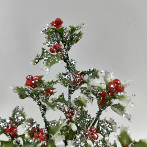 Artificial Holly Leaf Bush with Glitter Spray