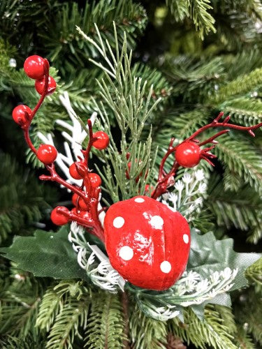 Artificial Green Pick with Red Mushroom