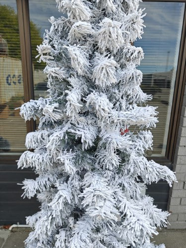 Artificial Snow Drooping Slim Pine Christmas Tree With 300 Warm Lights (7.5')