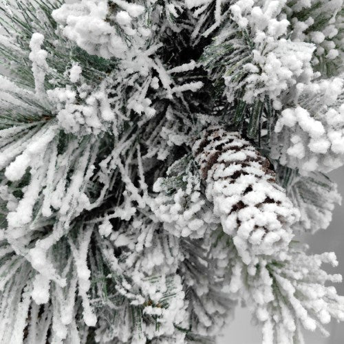 Snowy Mixed Pine Garland with Pinecone & 100 LED Lights & 150 Tips - 6'