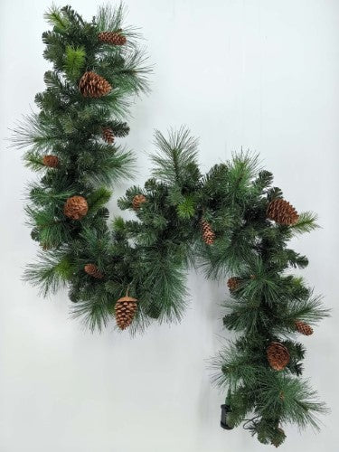 Green Mixed Pine Garland with Pinecone & 100 LED Lights & 150 Tips (6')