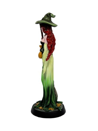 Ornament - Green Witch With Broom and Bag of Money (8 x 8 x 21cm)