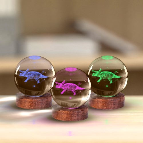 3D Crystal Ball Lamp - Triceratops (8 x 8 x 9.5cm)