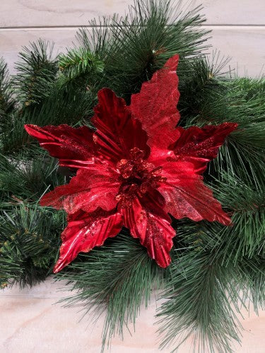 Metal Poinsettia Flower Head (Red)