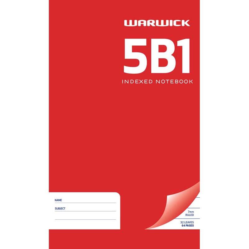 Warwick Notebook 5B1 32 Leaf Indexed Ruled 7mm 165x100mm