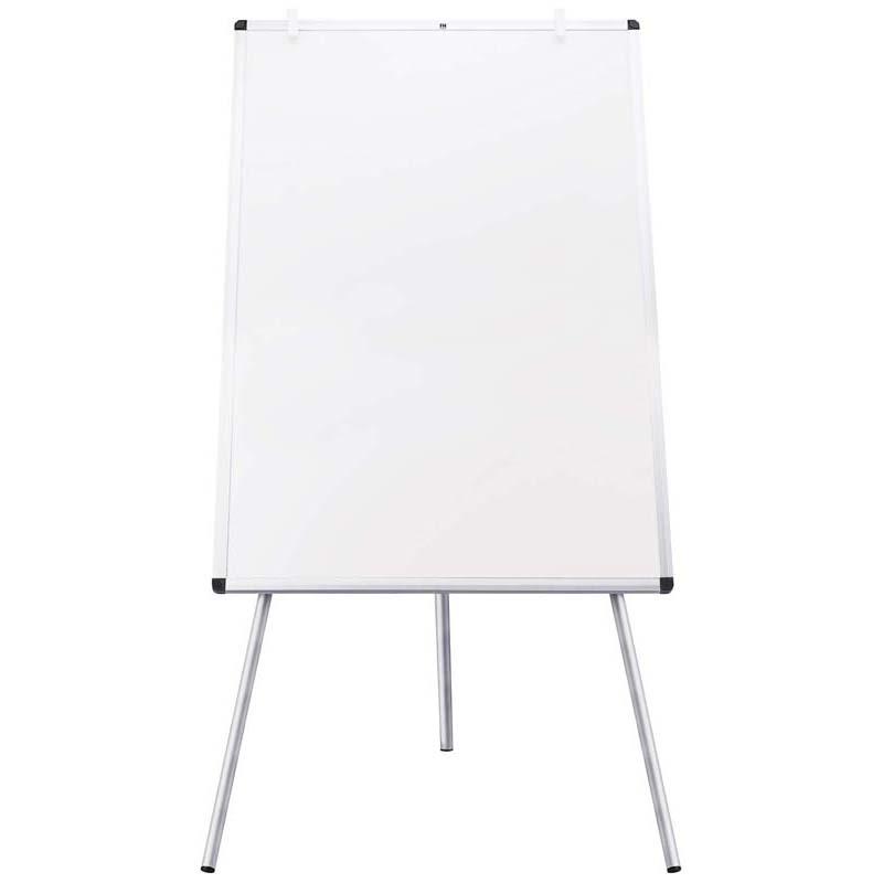 FM Whiteboard Flip Chart 600x900mm with telescopic legs, pen tray, and sleek silver finish, ideal for presentations and brainstorming.