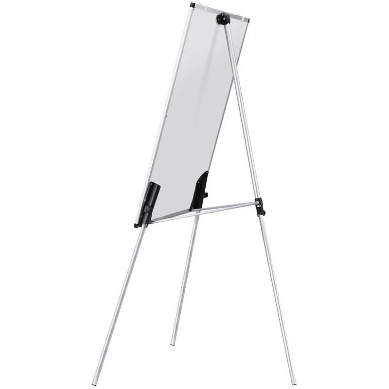 FM Whiteboard Flip Chart 600x900mm with telescopic legs, silver finish, pen tray, ideal for presentations and brainstorming.