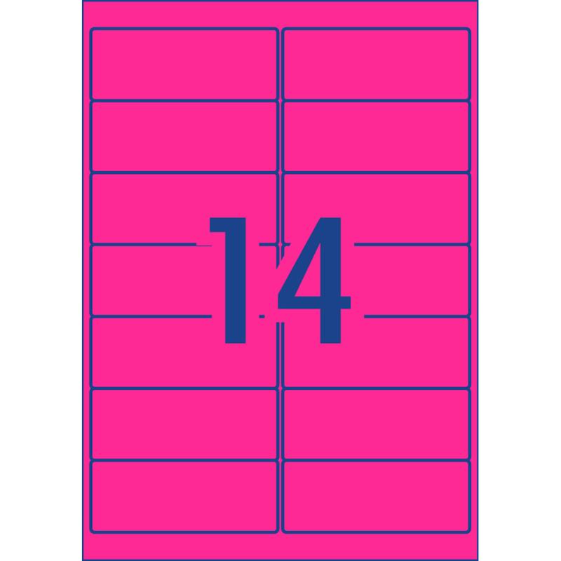 Avery Shipping Label L7163FP Flo Pink Laser 99.1x38.1mm 14up 25 Sheets