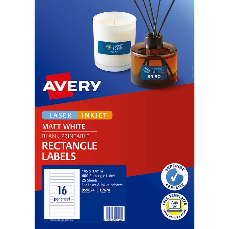 Avery Label L7674 Laser 145x17mm 16up 25 Sheets