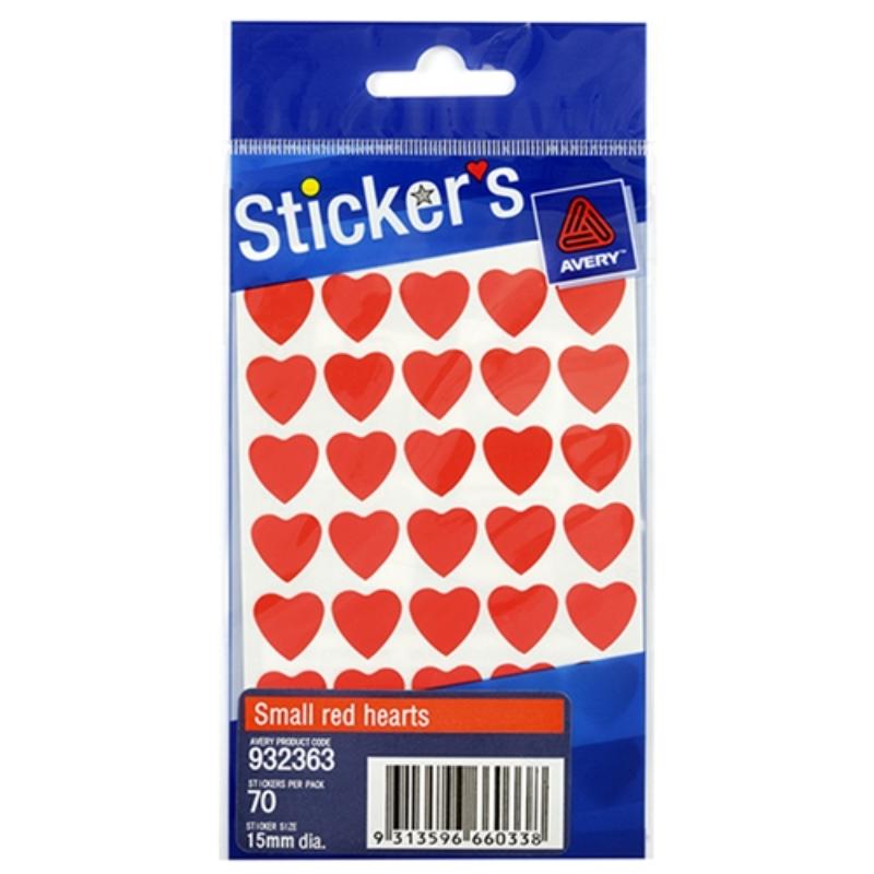 Avery Label Hearts Red Small 70 Pack