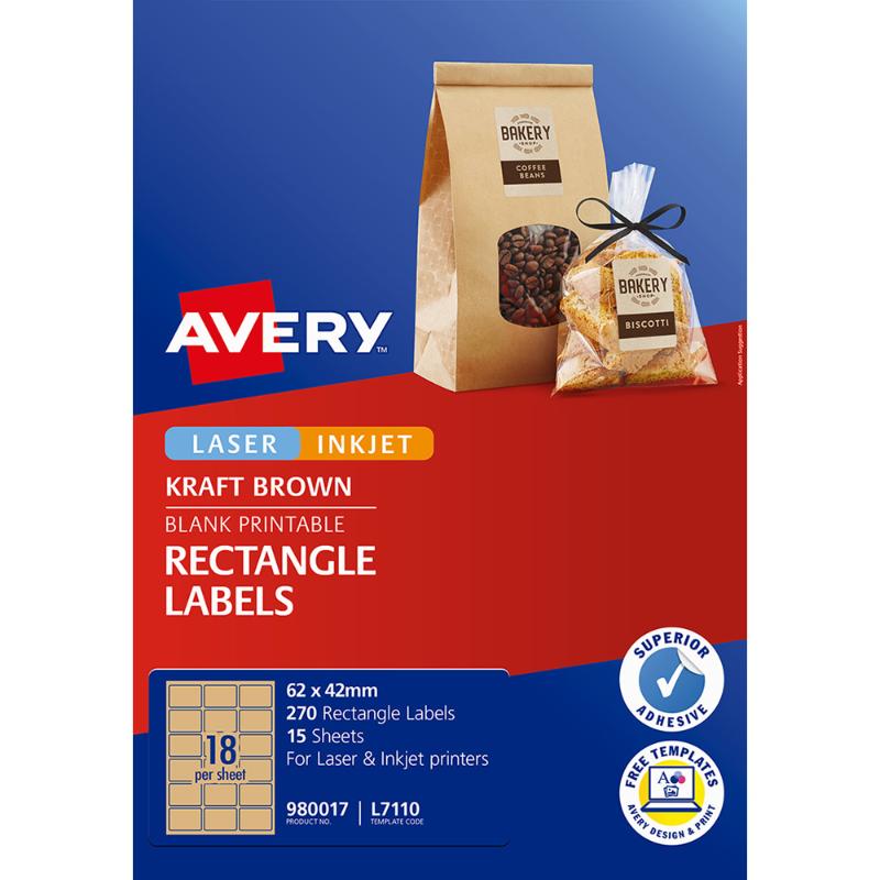Avery Label L7110 Rectangular Kraft 18up 15 Sheets 62x42mm
