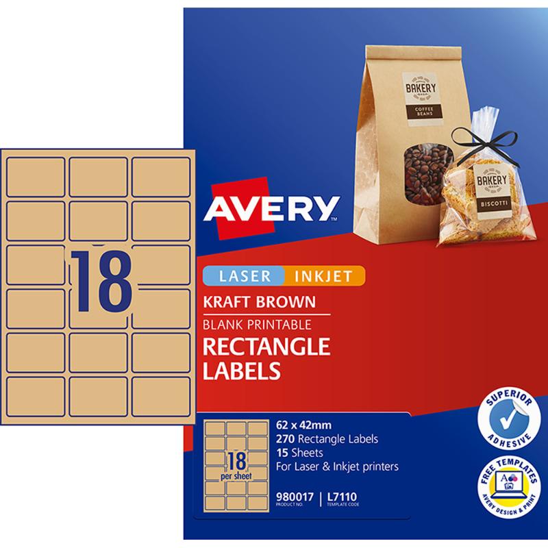 Avery Label L7110 Rectangular Kraft 18up 15 Sheets 62x42mm