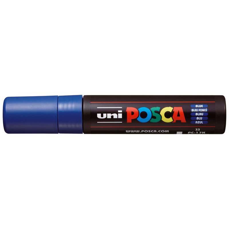 Uni Posca 15mm blue paint marker with extra-broad chisel tip for vibrant, precise application on various surfaces.