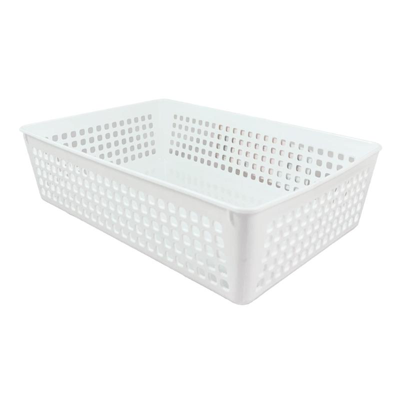 White Taurus Medium Basket Tray, stylish and stackable, perfect for organizing items in any space.