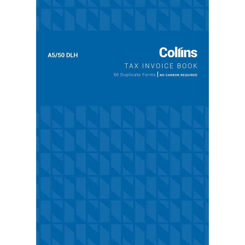 Collins Tax Invoice A5/50DLh Duplicate No Carbon Required top binding