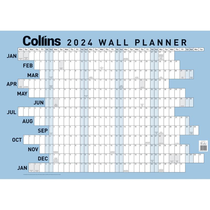 Collins Wallplanner Large 700 X990mm Unlaminated Even Year