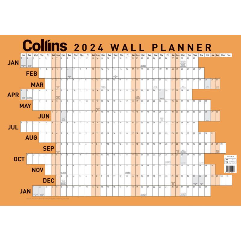 Collins Wallplanner A3 Unlaminated Even Year