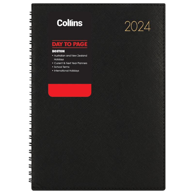 Collins Boston A41 Day To Page Diary Black Even Year