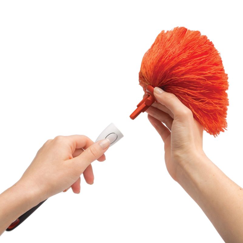 Soft microfiber duster designed for safe cleaning of delicate items like picture frames and knick-knacks.