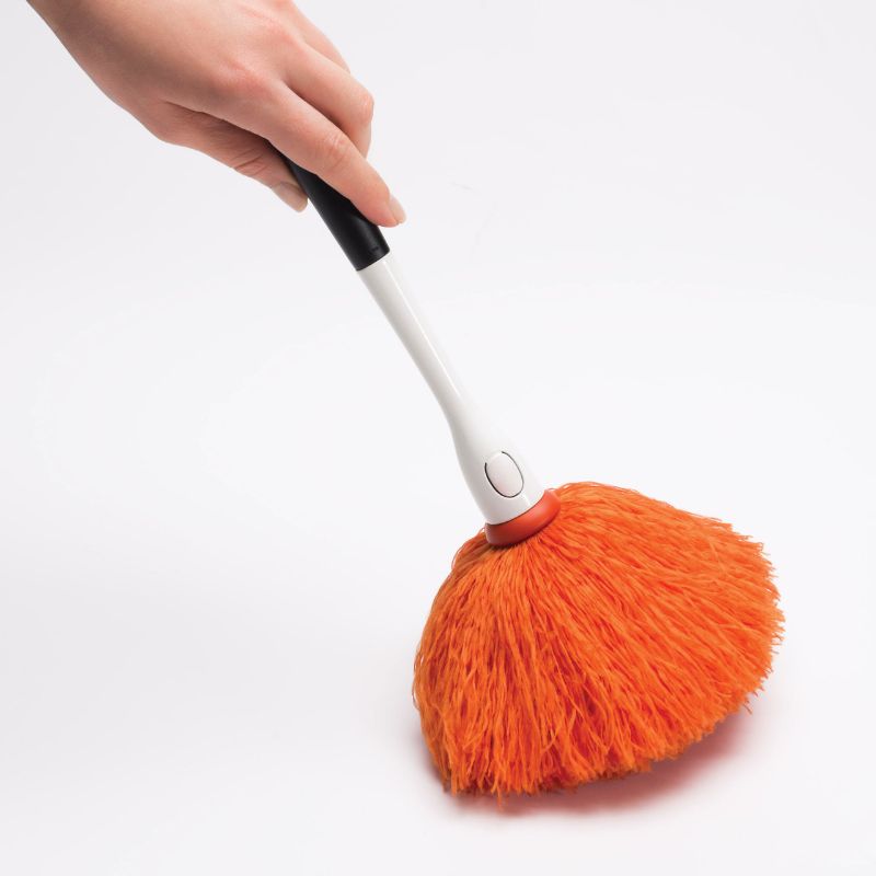 Ultra-soft OXO Microfiber Delicate Duster designed for safe dusting of fragile items with an easy-to-clean detachable head.
