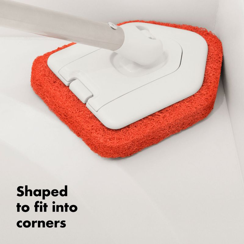 Extendable Tub & Tile Scrubber with adjustable length, anti-microbial pivoting head for efficient, strain-free cleaning.