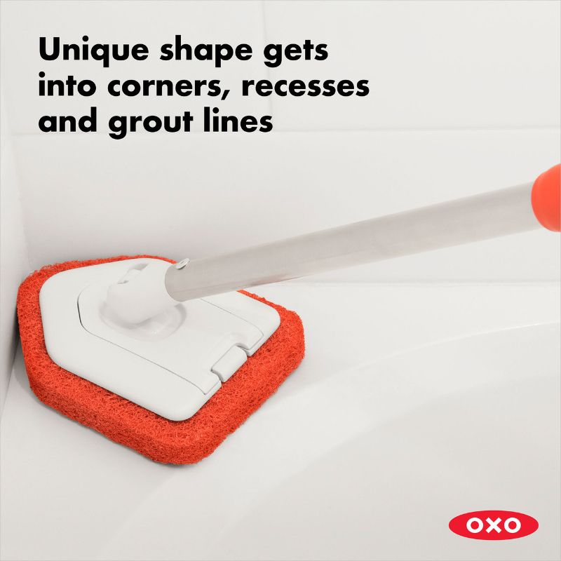 A versatile OXO Extendable Tub & Tile Scrubber, extending 26" to 42", designed for comfortable and efficient deep cleaning.