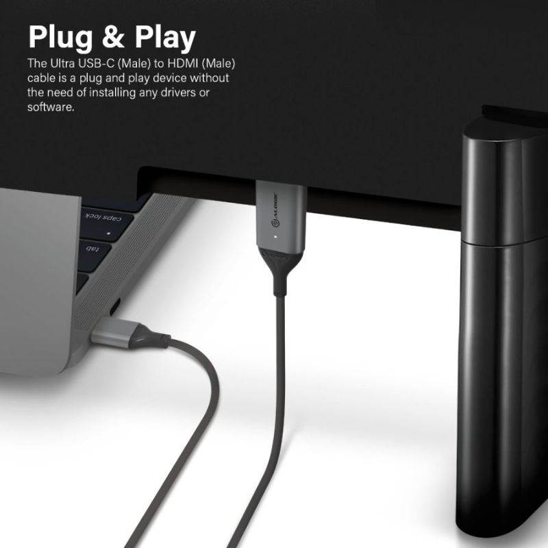 Alogic USB-C to HDMI cable in Space Grey, supports 4K 60Hz, ideal for seamless media streaming and presentations.