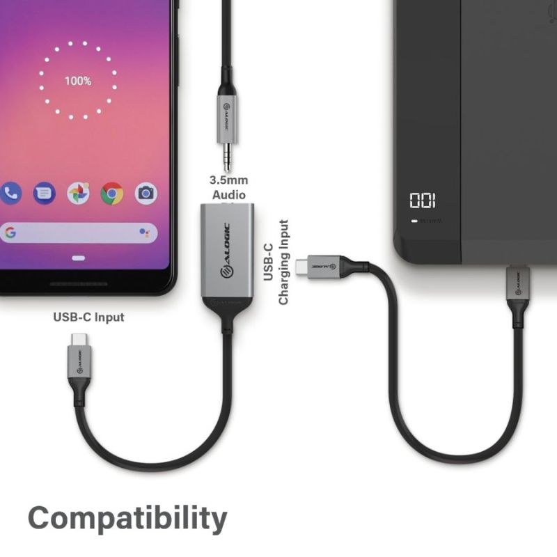 Alogic 10cm USB-C (Male) to 3.5mm Audio (Female) & USB-C (Female) Charging Combo