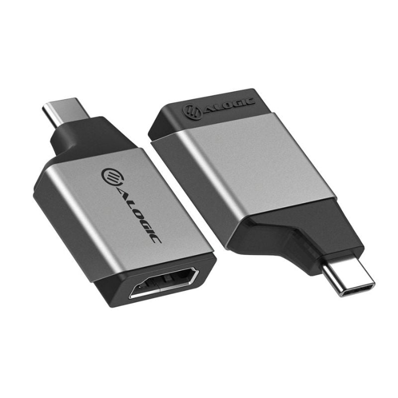 Alogic Ultra MINI USB-C to HDMI Adapter in space grey, compact design, supports 4K/60Hz, ideal for seamless video/audio connection.