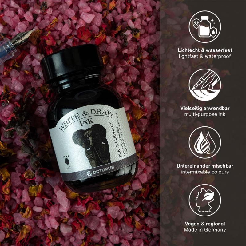 Octopus Fluids Write and Draw Ink 347 Black Elephant 50ml
